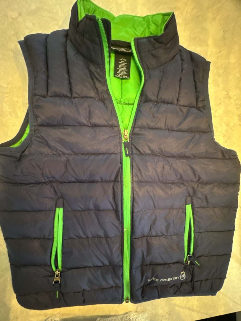 Free Country Boys' Sleeveless Puffer Jacket Vest Size L 14/16 Navy Down Filled w